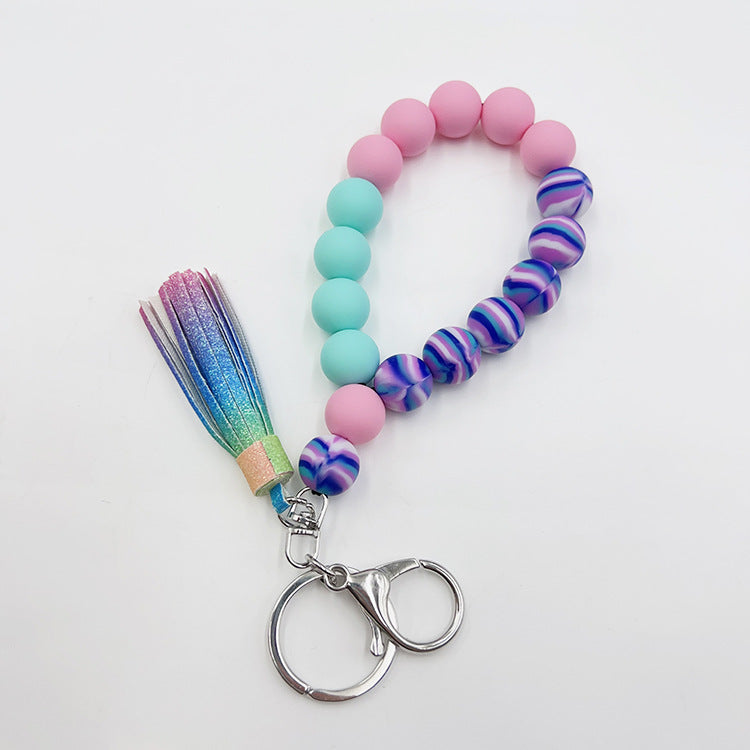 Wholesale Silicone Beads Gradient Sequin Tassel Handmade Beaded Wrist Keychain